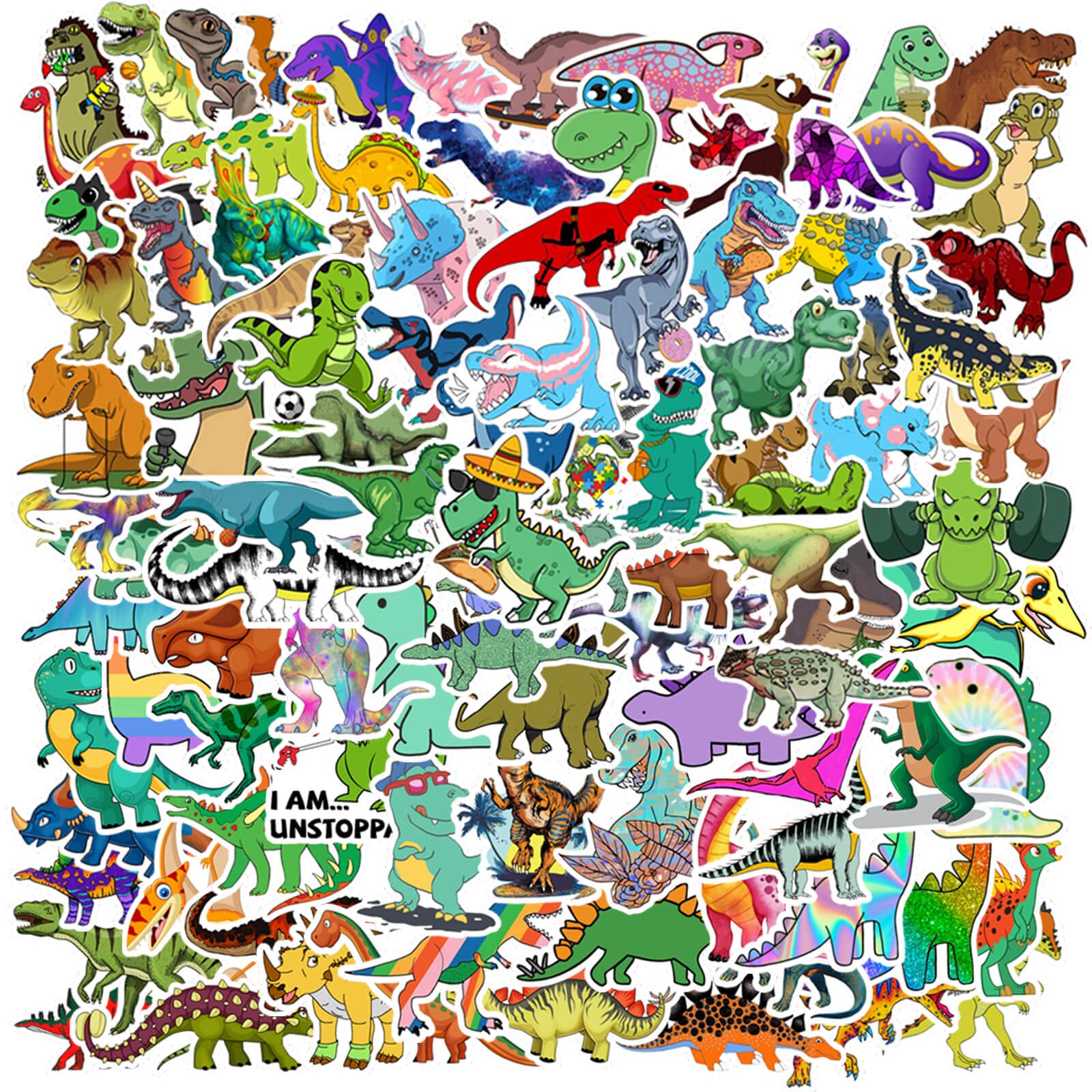 Hebraeos 100PCS Dinosaur Stickers, Cute Waterproof Cartoon Stickers for Kids, for Stationery, Luggage, Teaching Rewards
