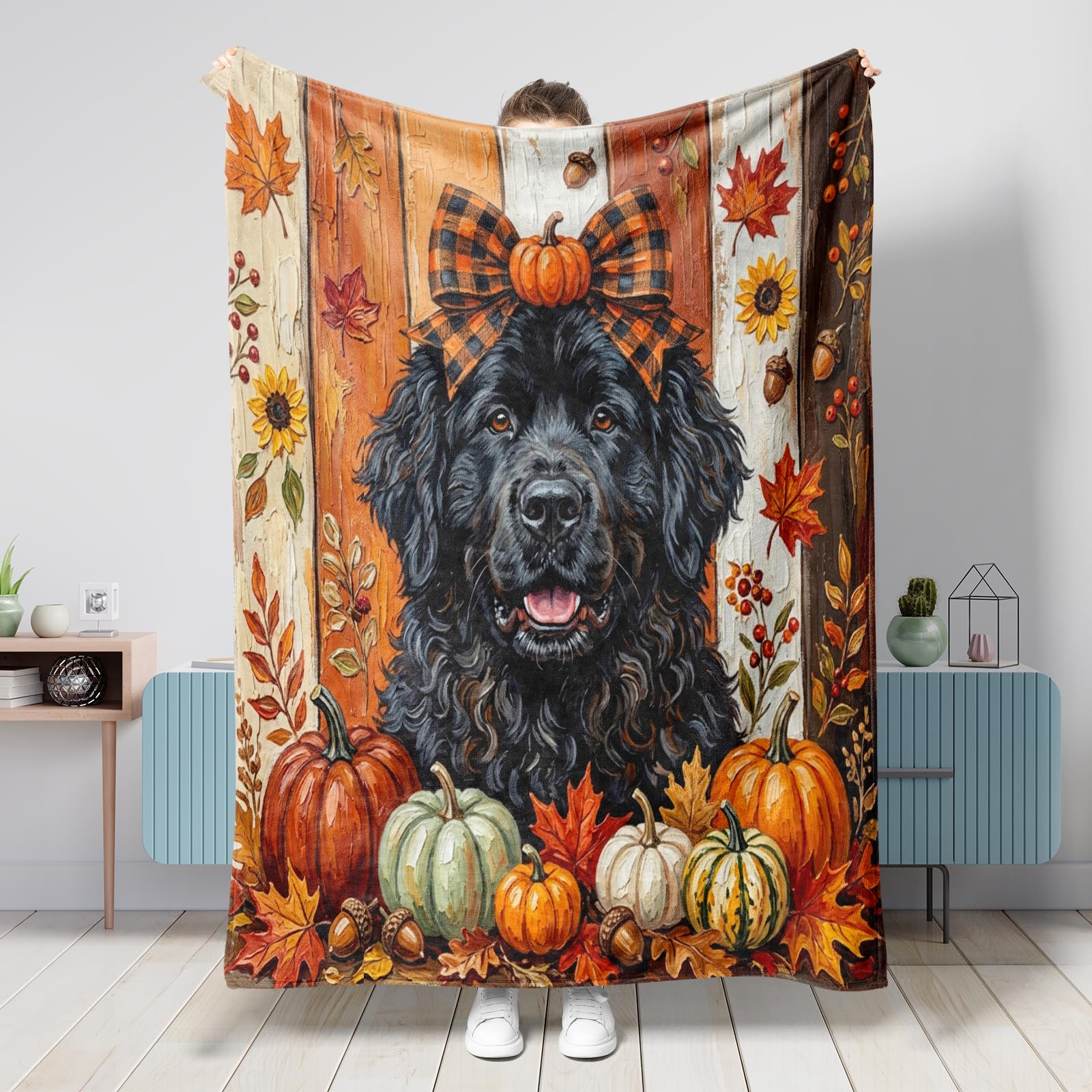 Couverture pelucheuse bois de ferme d'automne pour très grand lit 152x203