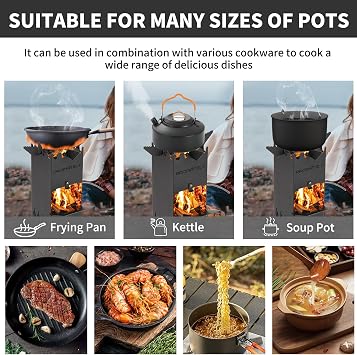 Portable Rocket Stove Wood Stove Backpacking Stove Windproof Design with Carry Bag Perfect for Backyard and Outdoor Cooking Small