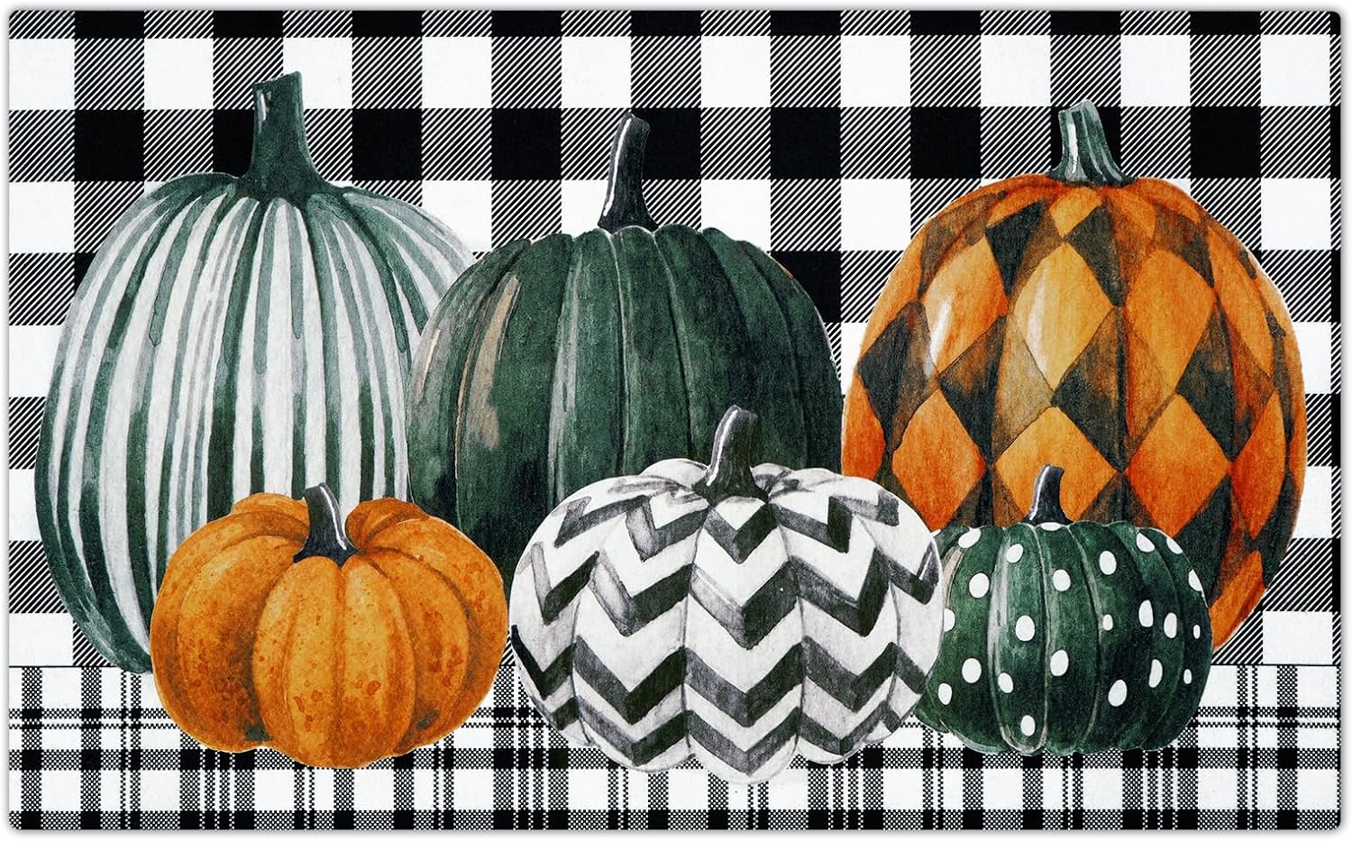 ASPMIZ Halloween Door Mat Outdoor, Autumn Buffalo Plaid Door Mat, Striped Pumpkin Area Rug Doormat Non Slip, Low-Profile Door Rugs for Entryway, Patio, Halloween Fall Decorations, Gift, 18 x 30 Inch