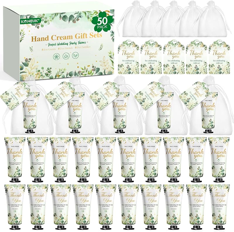 50 Pack Bulk Hand Cream Gifts, Wedding Party Favors, Bridal Shower Gifts | Baby Shower Party Favors for Guests with Organza Bag and Thank You Card, Bulk Thank You Gifts for Women(Eucalyptus)
