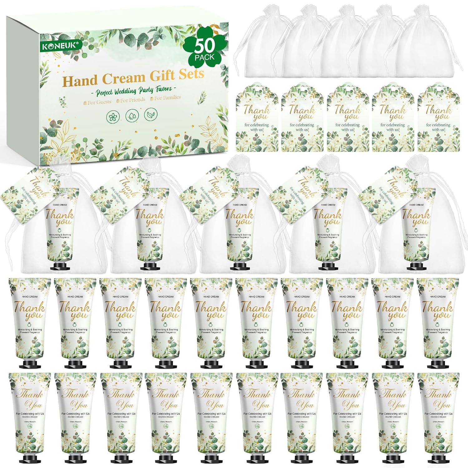 50 Pack Bulk Hand Cream Gifts Sets, Wedding Party Favors, Bridal Shower Gifts and Baby Shower Party Favors for Guests with Organza Bag and Thank You Card, Bulk Thank You Gifts for Women(Eucalyptus)