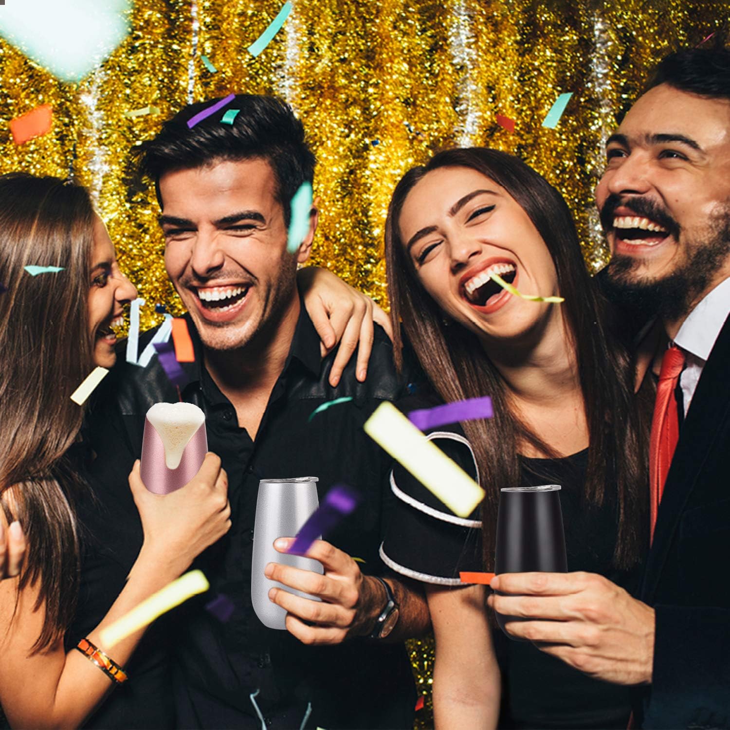 4 Pack Stemless Double Insulated Champagne Flute Tumbler with Lid, 6 Oz Unbreakable Reusable Cocktail Champagne Toasting Glasses, Great Gift for Friends Family Christmas Birthday, Mulity Color - Image 4