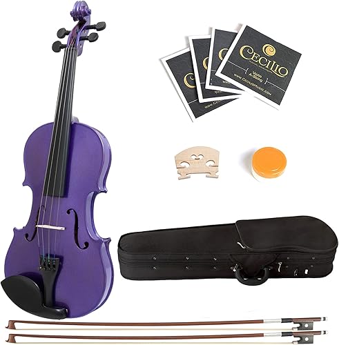 Miniatura 9 de Mendini 1/2 MV Violín de madera maciza con estuche rígido, soporte para los hombros, arco, colofonia y cuerdas adicionales