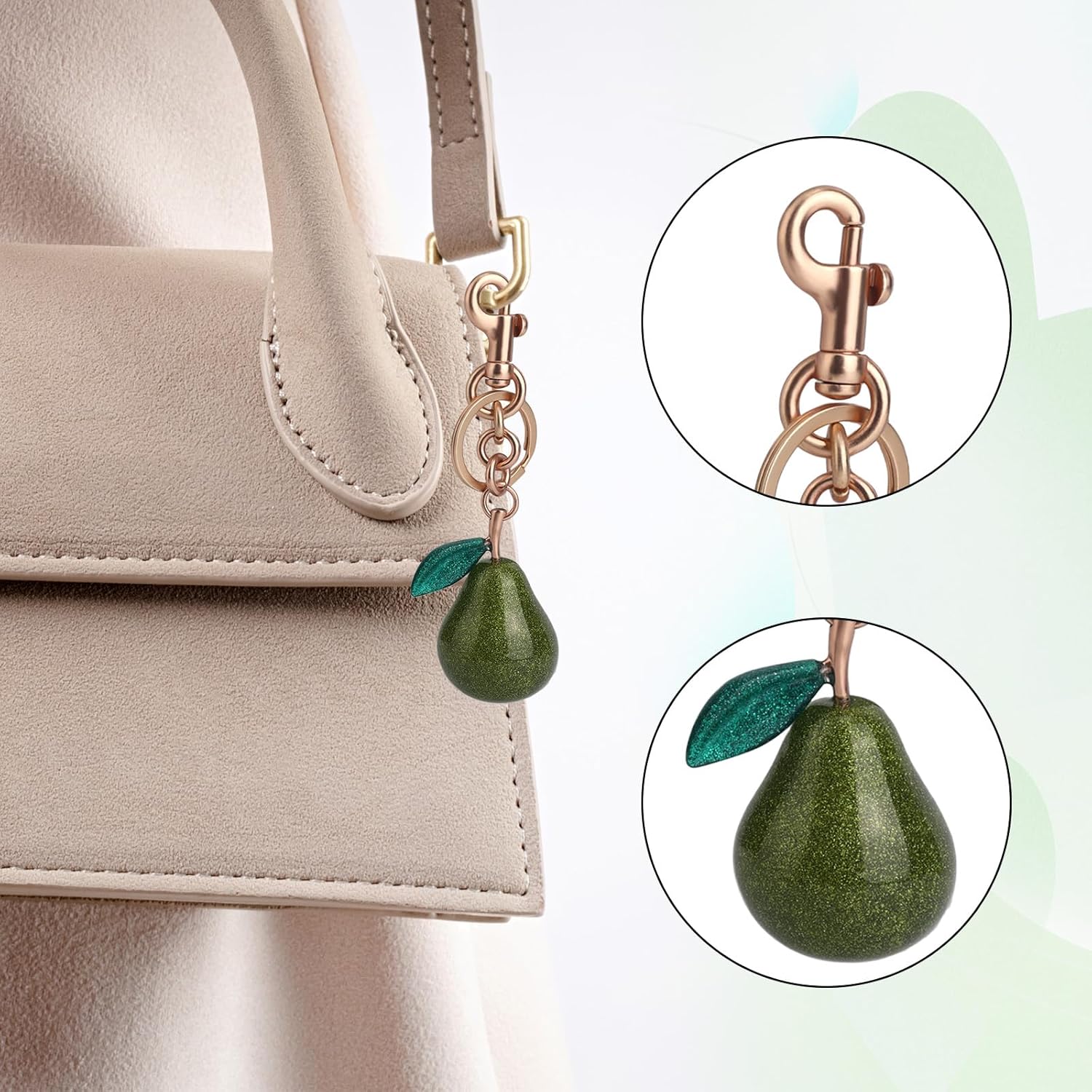 Cute Pear Keychain, Aesthetic Fruit Charms for Handbags Purse Green Pear Shaped Key Chain Accessories Decor Bag Pendant for Women Birthday Gift - Image 4