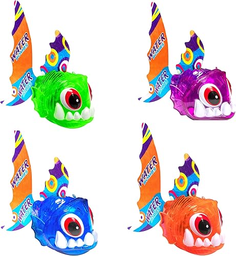 Miniatura 1 de Swimline Paquete de 4 juguetes de buceo originales con luz LED, animales marinos brillantes, juego de recuperación de peces para piscina y bañera