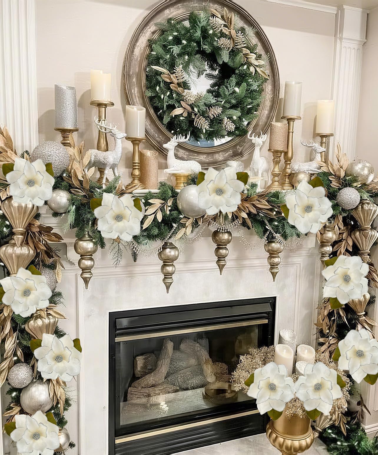 Weihnachtsblumen Weiß 3 Stück Künstliche Weihnachtsmagnolien 77 Cm – Weiße Kunstblumen Mit Flexiblen Stielen, Ø 17 Cm, Für Vase, Adventskranz, Christbaumschmuck, Weihnachtsdeko – Modernes Winter-Arrangement, Vielseitig Einsetzbar
