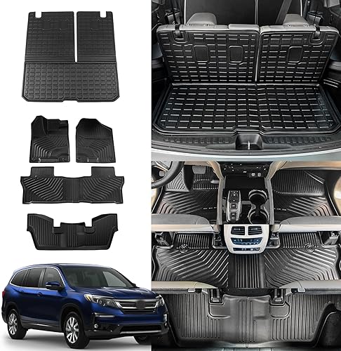 Rongtaod Alfombrillas compatibles con Honda Pilot 2016-2022 de 7 asientos, alfombrilla de carga, forro de carga, protector de asiento trasero (sin