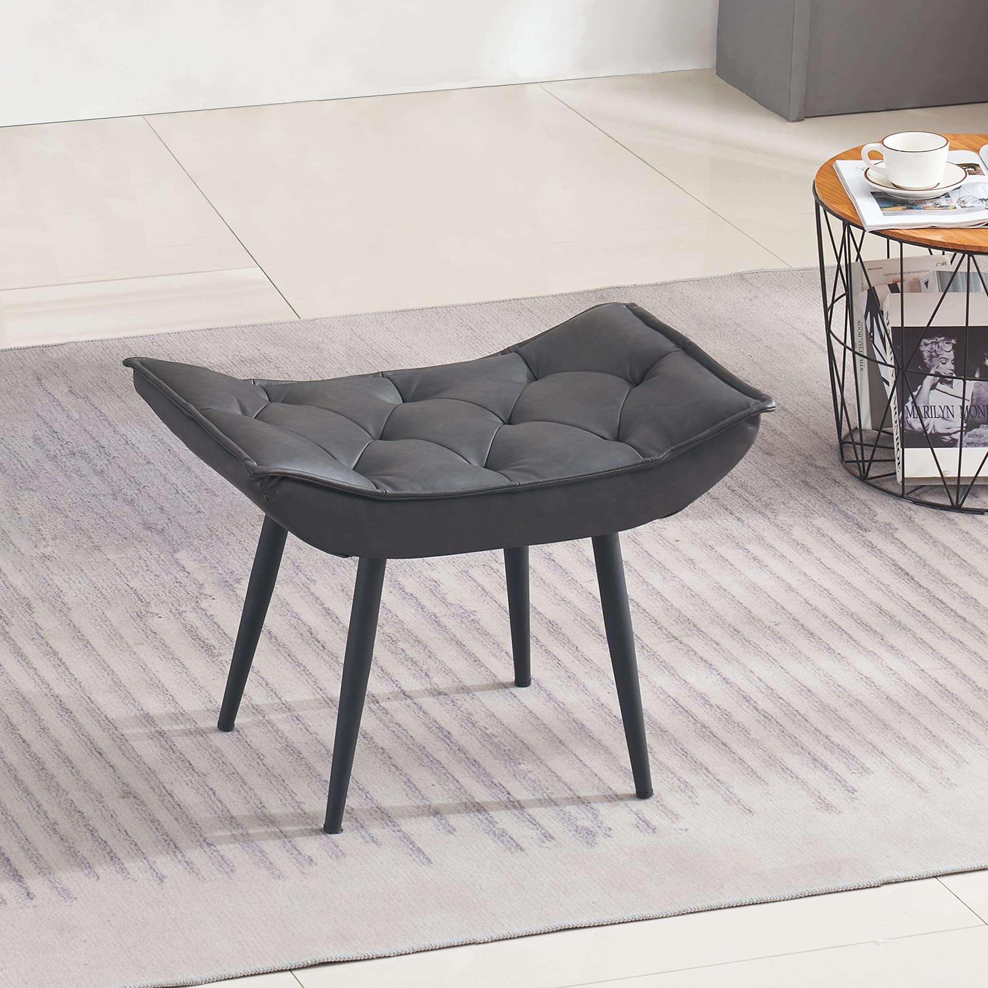 M MCombo 4778-2 - Taburete con patas de metal, diseño de otomano, color gris oscuro