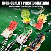 Vista 2 de Juego de 5 señuelos de rana Topwater con ganchos sin hierbas, señuelos de pesca suaves con diseño realista, perfecto para pesca de lubina