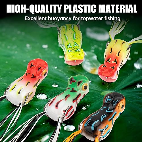 Miniatura 2 de Juego de 5 señuelos de rana Topwater con ganchos sin hierbas, señuelos de pesca suaves con diseño realista, perfecto para pesca de lubina