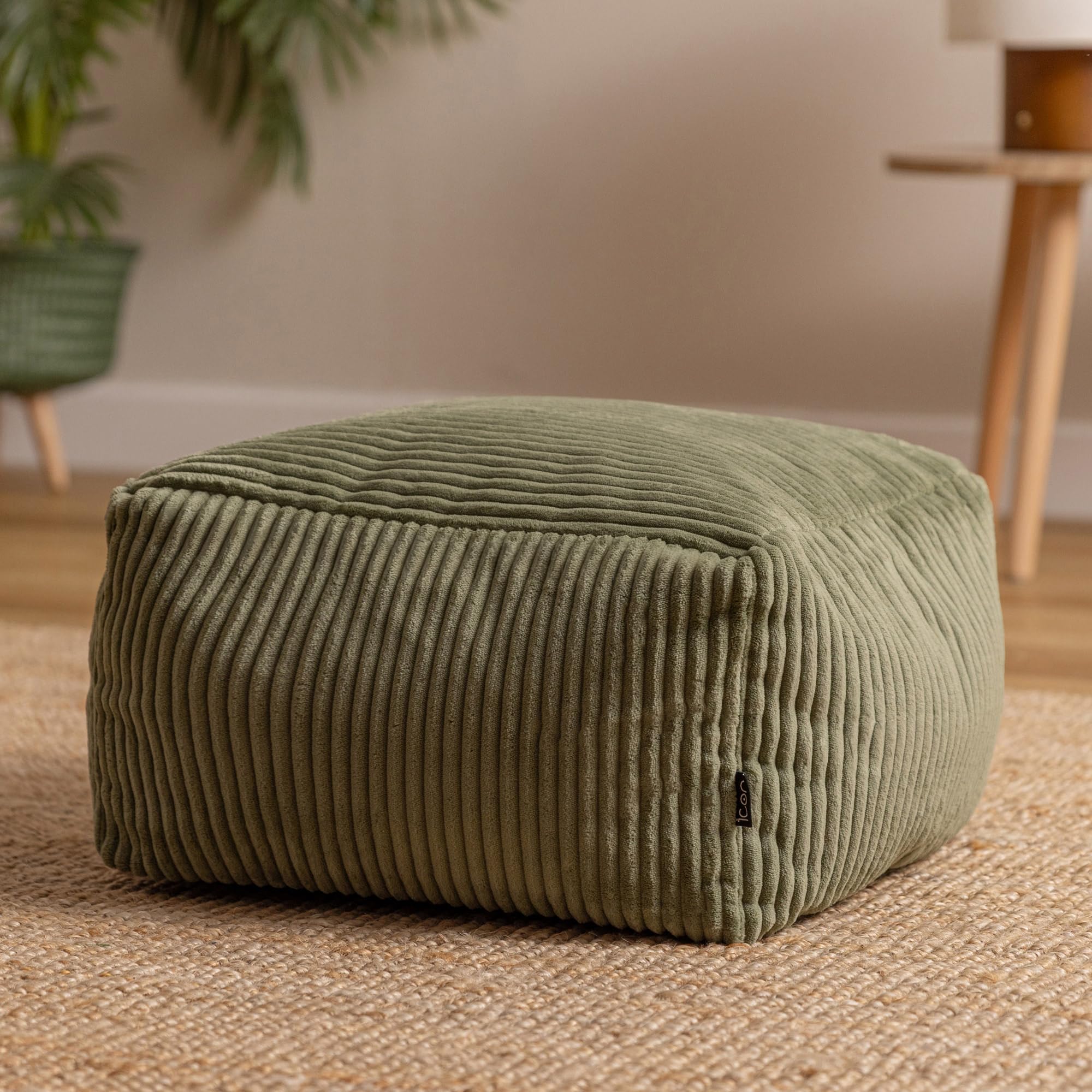 Pouf Repose-Pieds Chenille Vert Sauge – Rempli Billes – Décoration Salon/Chambre – Icon Amara