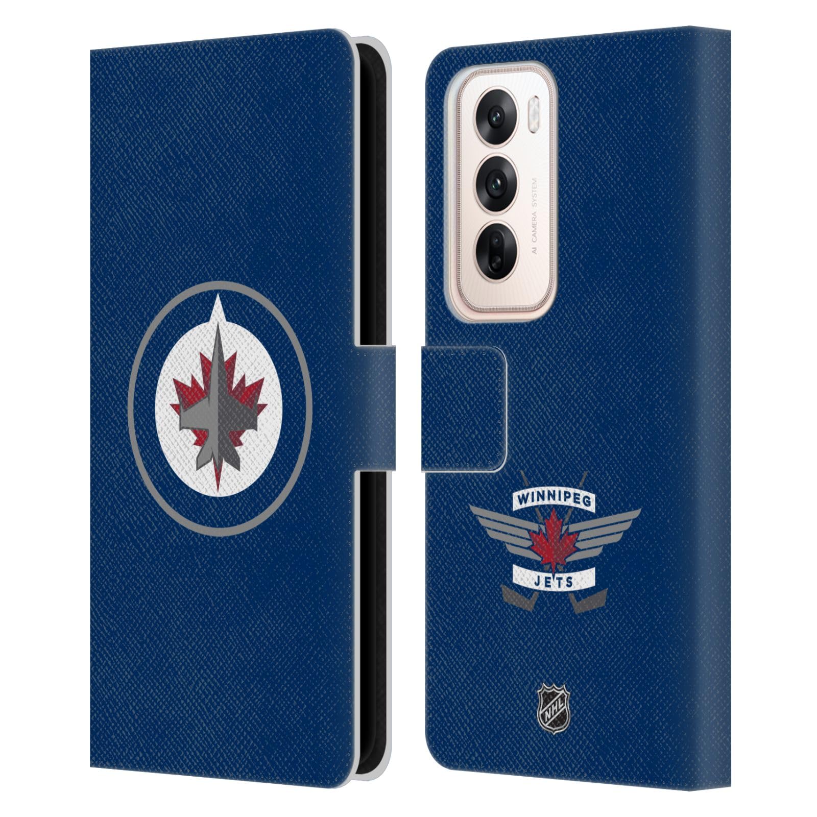 Head Case Designs Officially Licensed NHL Plain Winnipeg Jets Leather Wallet Case Compatible With OPPO Reno12 5G