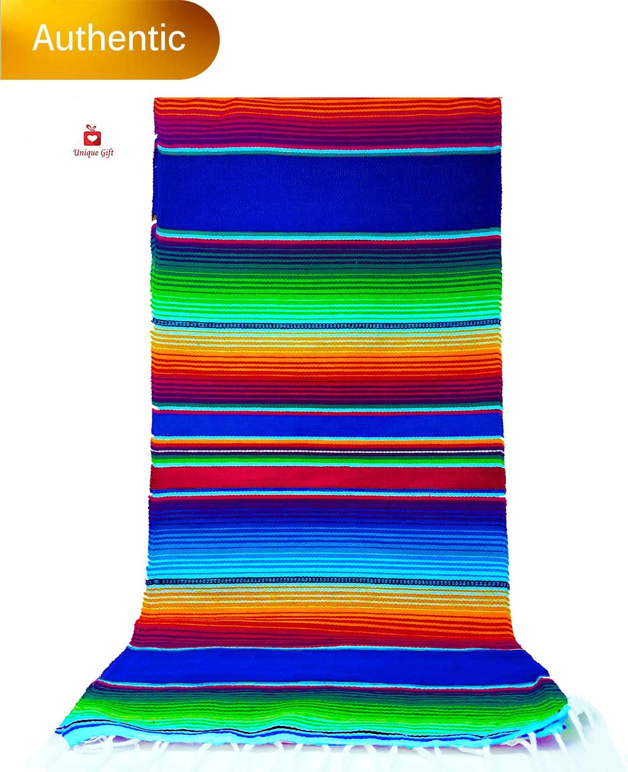 New Alondra's Imports (TM) (84" x 15") Elegantly Handwoven, Genuine Serape Table Runner (Mexican Table Runner, Fiesta Table Runner, Mexican Blanket, Zarape, Serape Table Cloth) (Fiesta Blue)