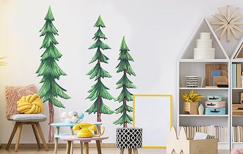 Miniatura 5 de Juego de 3 calcomanías de acuarela de pinos para decoración de habitación, diseño de bosque Chromantics