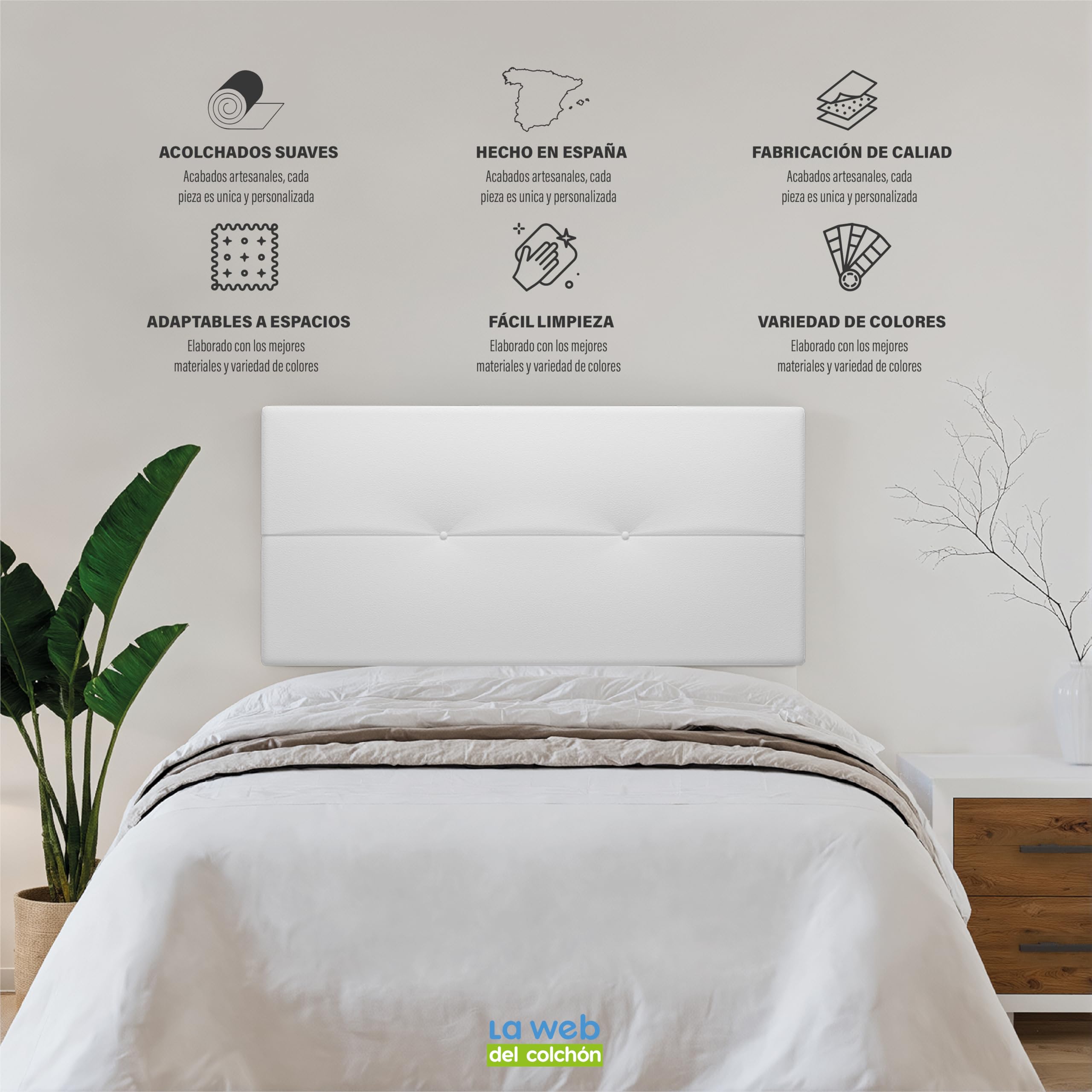 LA WEB DEL COLCHON Cabecero tapizado Julie para Cama de 105 (115 x 55 cms) Blanco