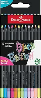 Faber-Castell 116410 Black Edition Caja de 12 Lápices de Colores Neón y Pastel, Resistentes a la Rotura y Empuñadura Ergonómica, Lapices Colores para Pintar y Colorear en Papel Claro y Oscuro