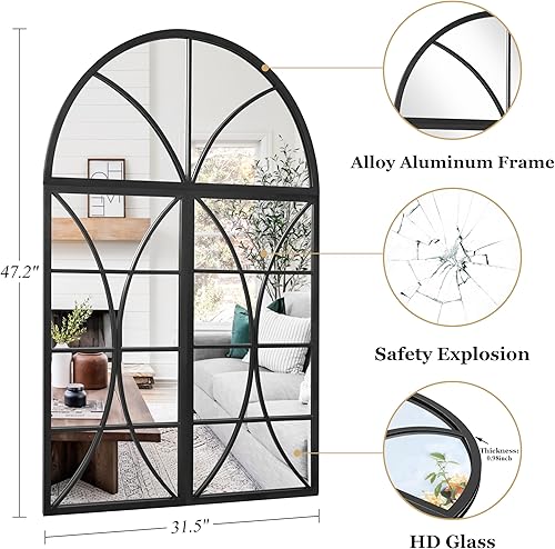 Miniatura 9 de Espejo de metal para ventana arqueada, 39.4 x 23.6 pulgadas, espejo de pared, decoración de ventana para sala de estar, dormitorio, entrada, baño,