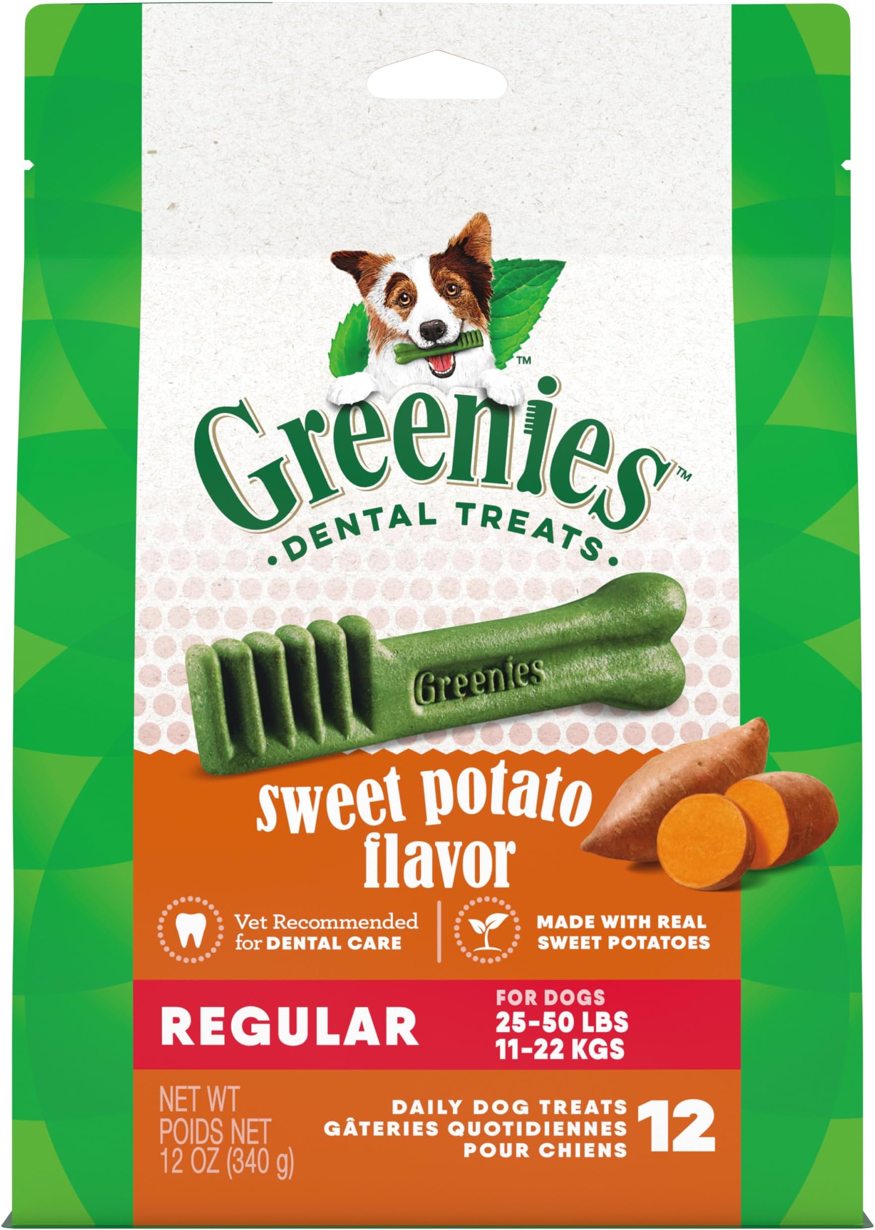 Greenies Regular Natural Dog Dental Treats, Sweet Potato Flavor, 12 oz. Pack (12 Treats)