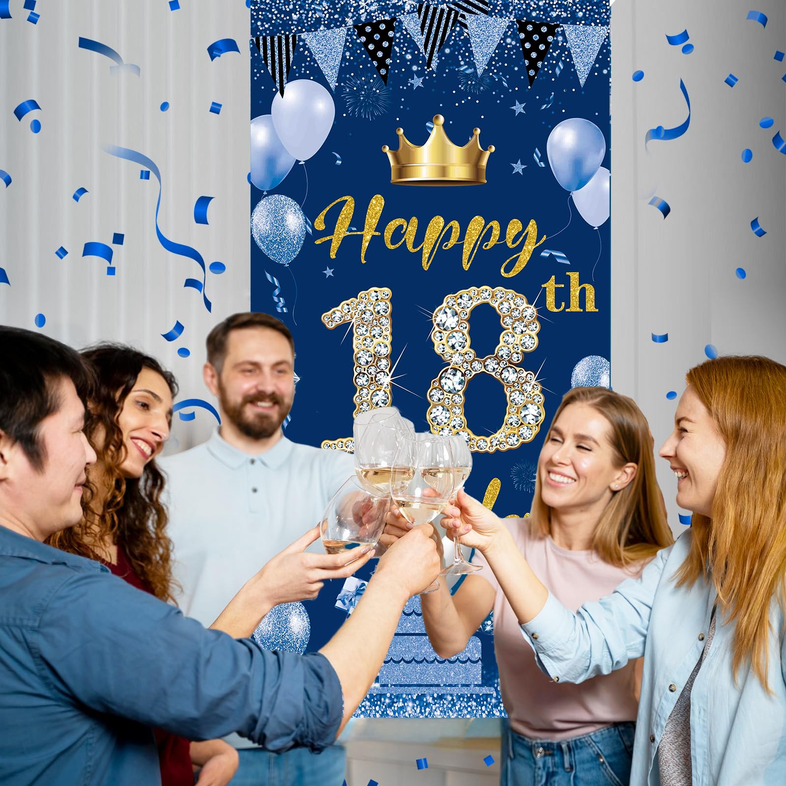 Striscione Per Porta Di Buon Compleanno - 50x30 Cm - Tessuto Oxford Colorato Con Palloncini E Torta - Pronto All'Uso - 3