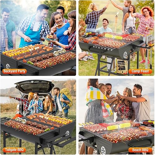 Miniatura 6 de Parrilla de barbacoa de carbón extragrande, 871 pulgadas cuadradas, espacio de cocción, parrilla de barbacoa de barril al aire libre con 2 mesas