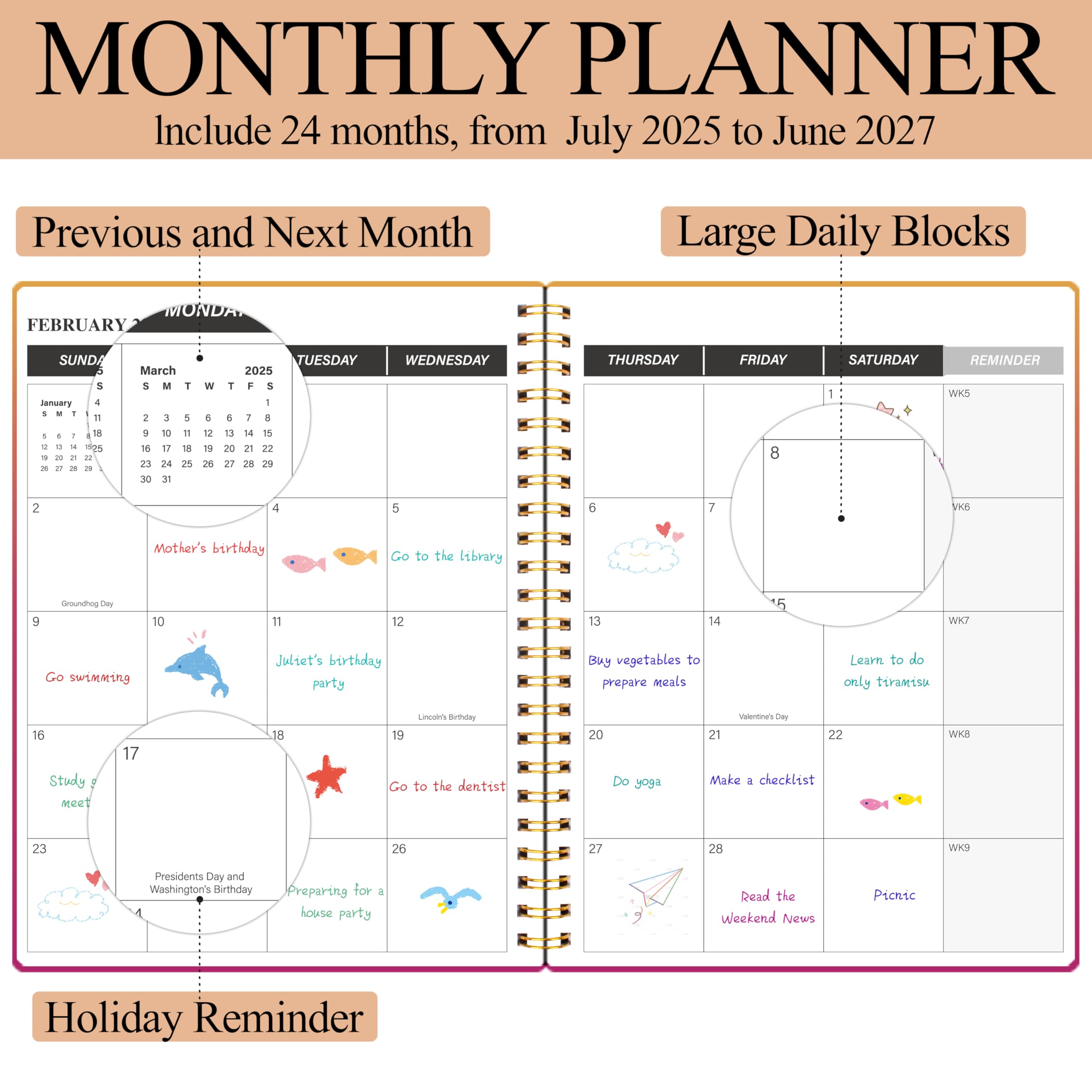 KMQOY Monthly Planner 2026, Monthly Calender Covering Jan 2026, Jun 2027, 18 Months Planner with Habit Tracker, 7.2" x 9.5" - Image 3