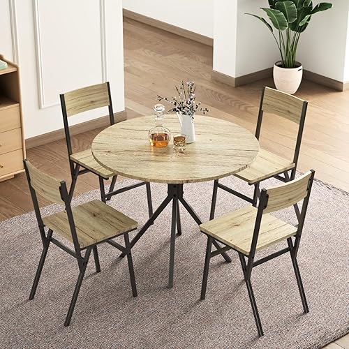 Loomie Juego de mesa de comedor redonda para 4, mesa de cocina redonda pequeña de 31.5 pulgadas con 4 sillas, juego de mesa de comedor de 5 piezas