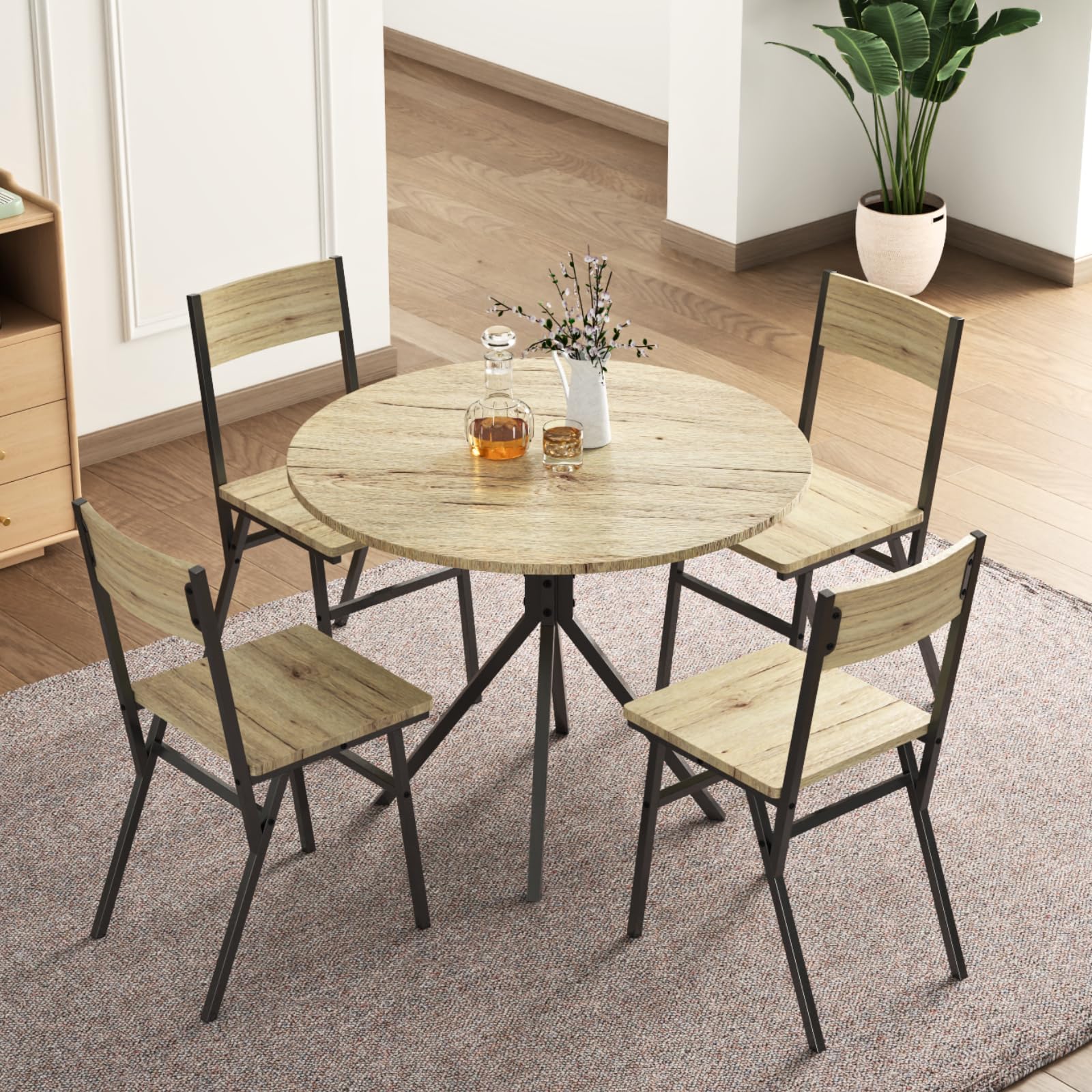 Loomie Round Dining Table Set for 4, 31.5" Small Round Kitchen Table with 4 Chairs, 5 Piece Dining Room Table Set with Steel Legs, Space-Saving Dinner