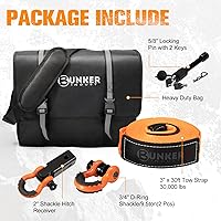 Vista 4 de BUNKER INDUST Kit de recuperación de correa de remolque resistente, correa de enganche de 3 pulgadas x 30 pies, 30,000 libras + receptor de enganche