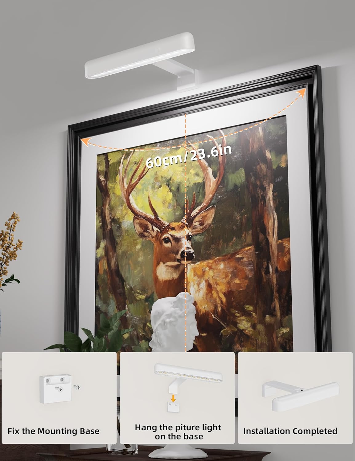 VOLISUN Picture Lights for Wall, Rechargeable Picture Light Battery Operated, 3 Color Temperatures Cordless Picture Light with Remote, Art Lighting for Paintings, Gallery, Portrait, 2 Pack (White)