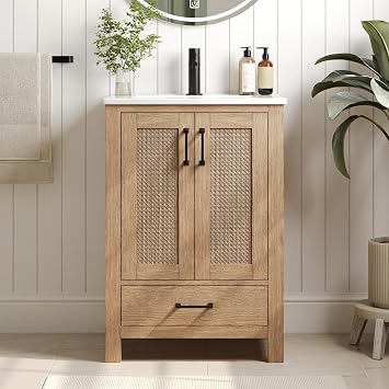 DeerValley 24" Bathroom Vanity with Sink, Natural Wood Color