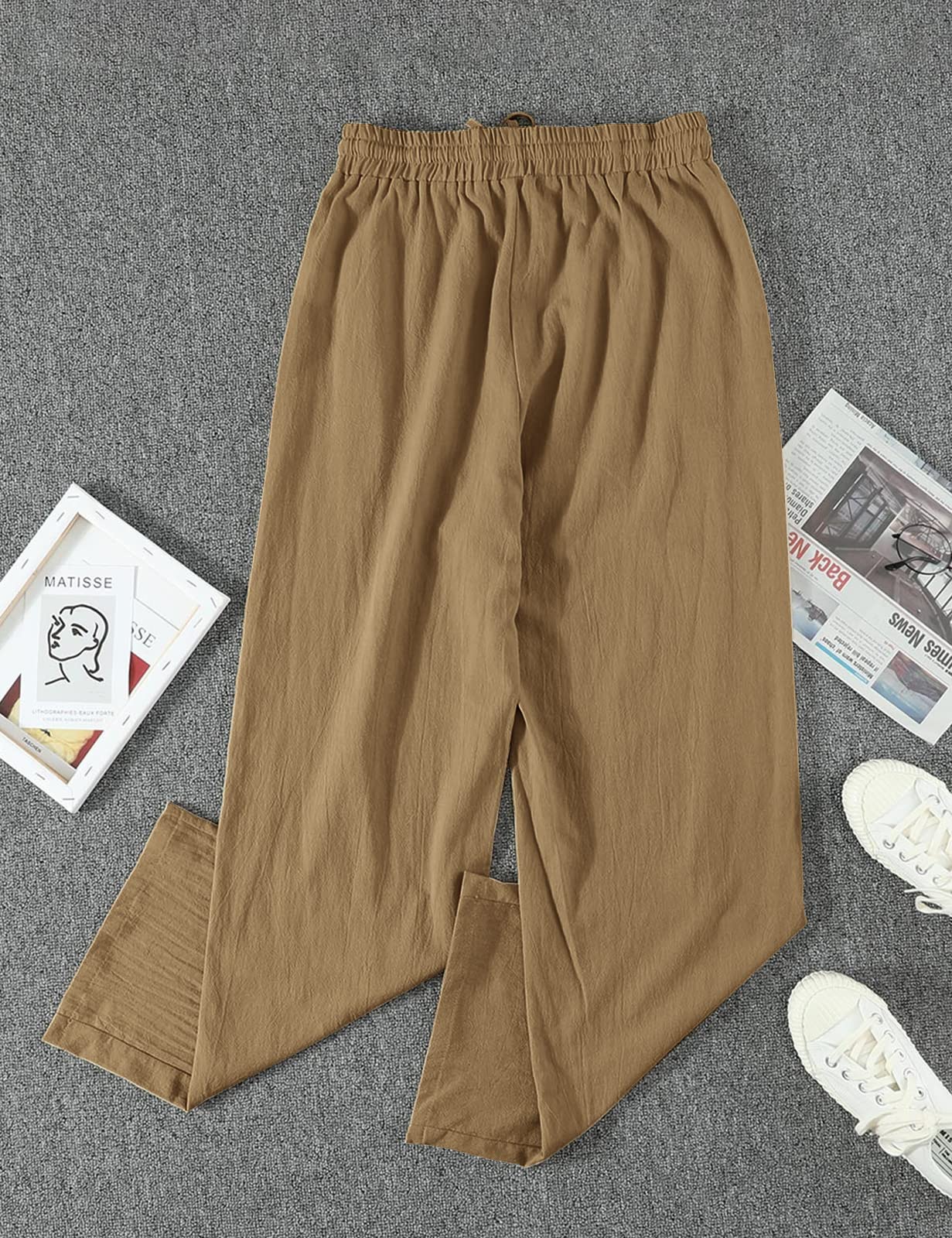 Yuson Girl Pantaloni Donna Tinta Unita Casual Pantaloni Elastico Pantaloni Leggeri Estivi Traight con Coulisse Pants Pantaloni in Cotone e Lino con Tasche