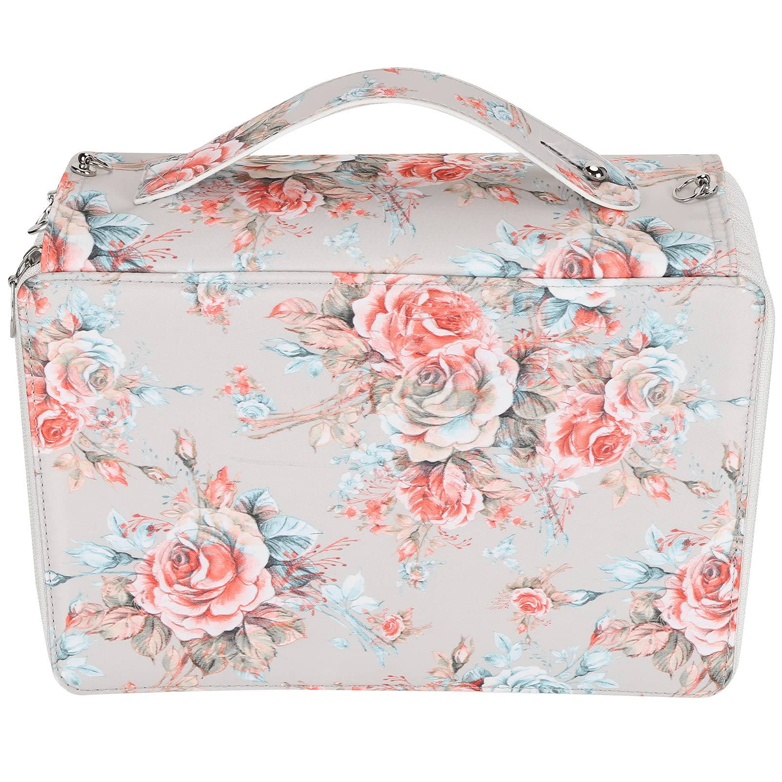 LenTLy Organizer für Buntstifte mit 250 Fächern, 20,5 X 28,5 X 10 cm Federmäppchen mit 252 Fächern, Mehrlagigem Reißverschluss mit Rosendruck, Tragbarer (Midi-Rose)