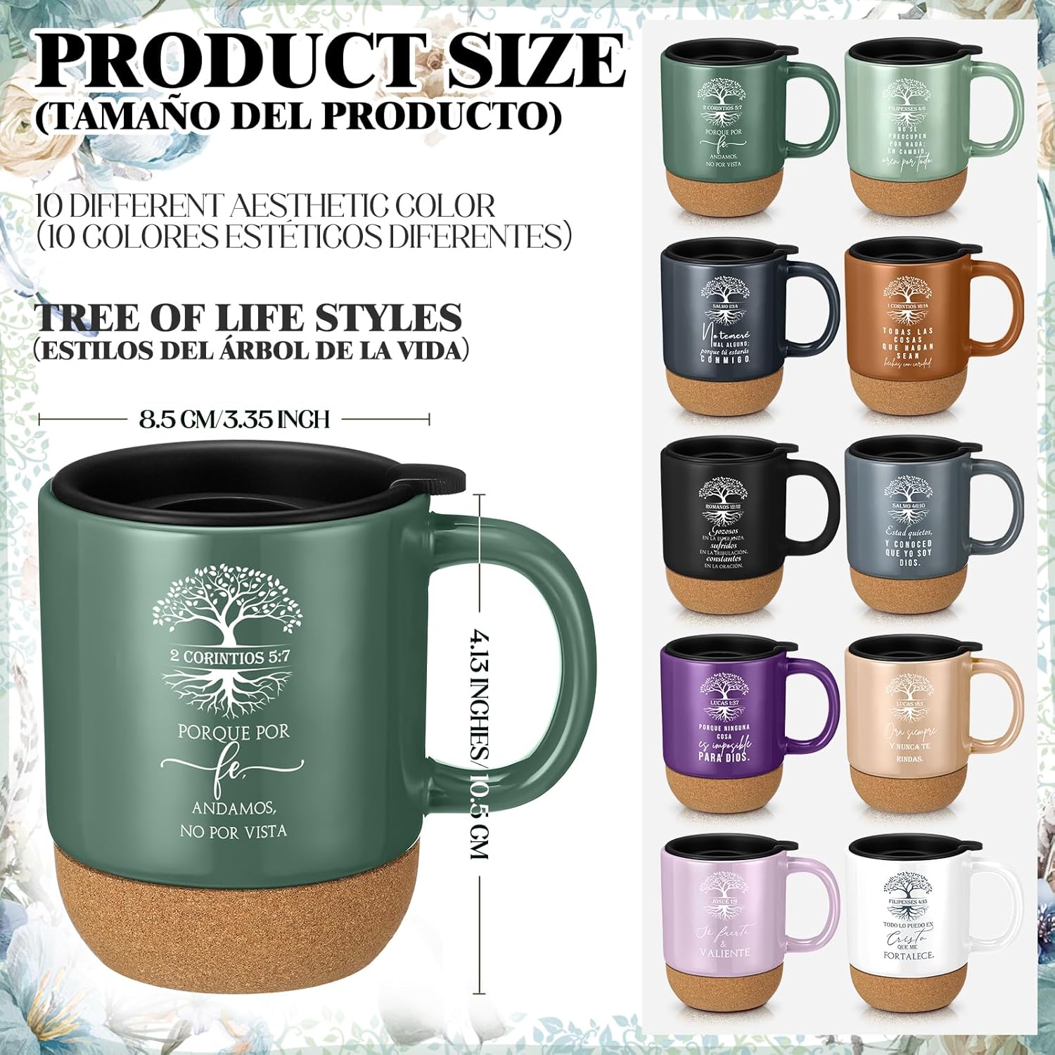 10 Pcs Easter Christian Mugs Bulk Religious Christian Gifts with Bible Verse Coffee Cup 15oz for Women Men Church Member Employee Mom Dad Clergy Pastor(Spanish Tree of Life)