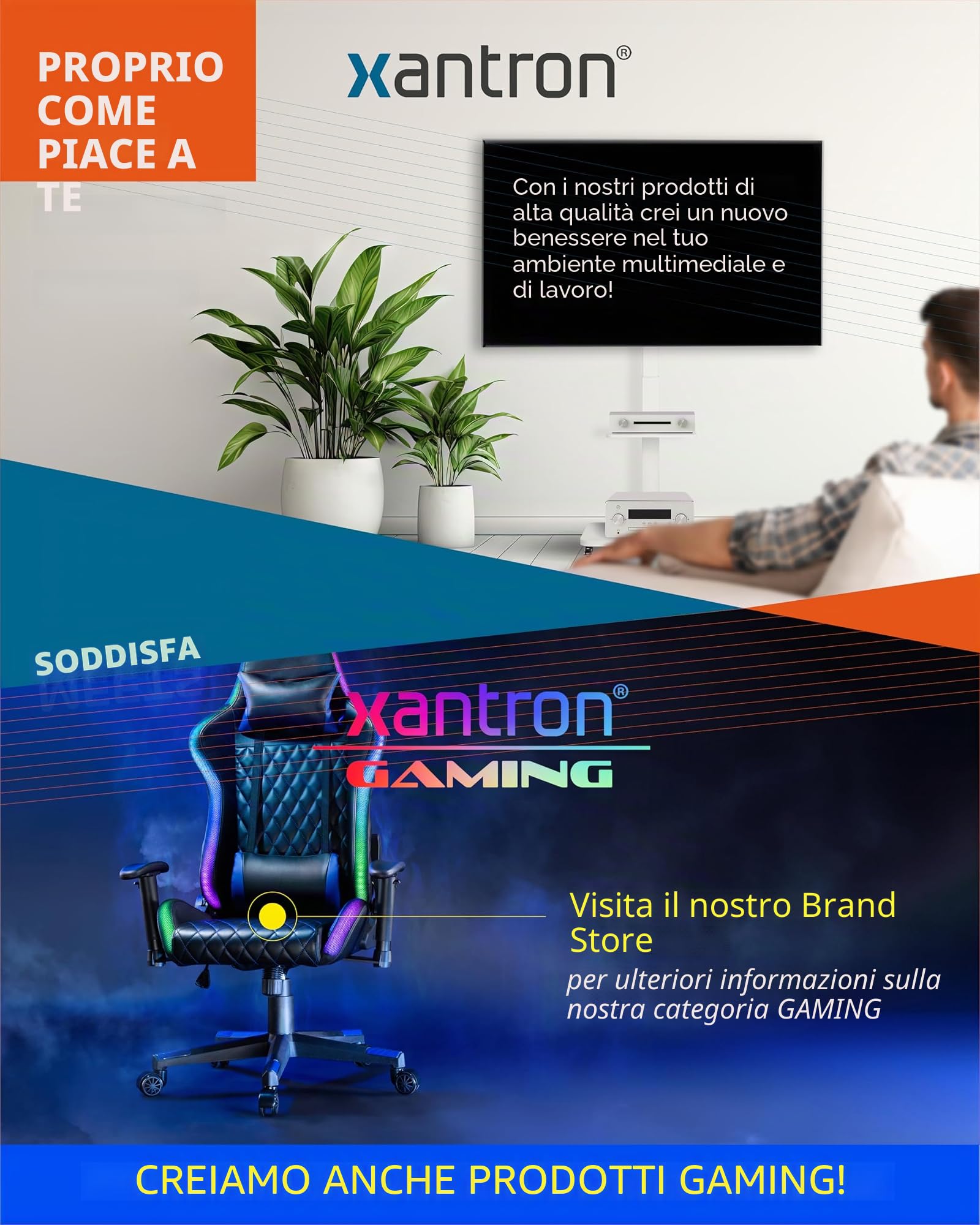 Xantron PRO-WallGS - Supporto da parete ergonomico regolabile in altezza, VESA 75 x 75 e 100 x 100 cm, per monitor 1 monitor da 17 a 49 pollici, rotazione a 360 gradi fino a 20 kg