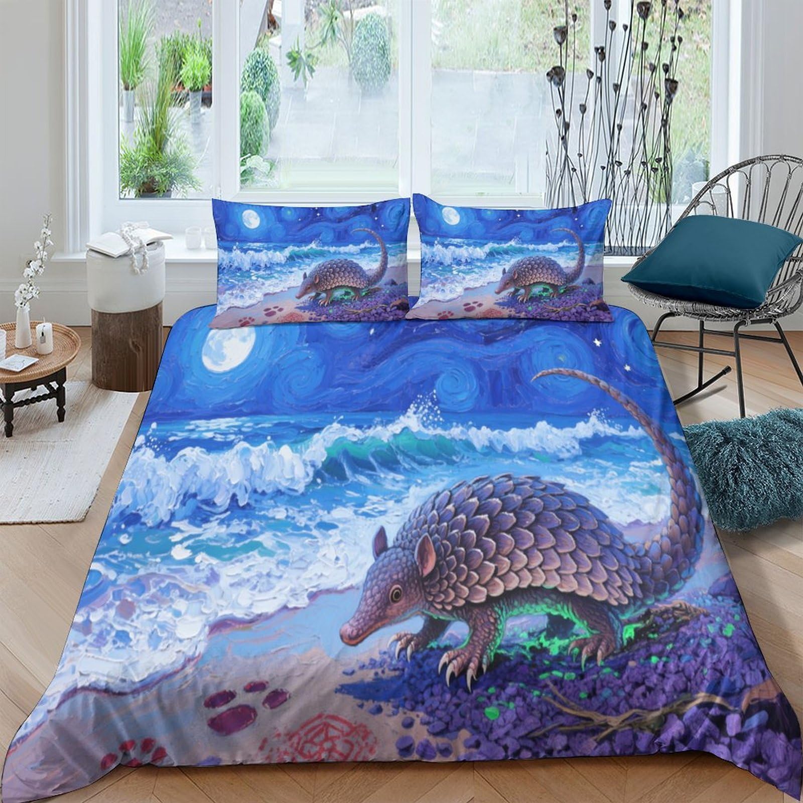 Housse de Couette Microfibre 220x240 Beau Océan Nocturne et Linge de Lit King
