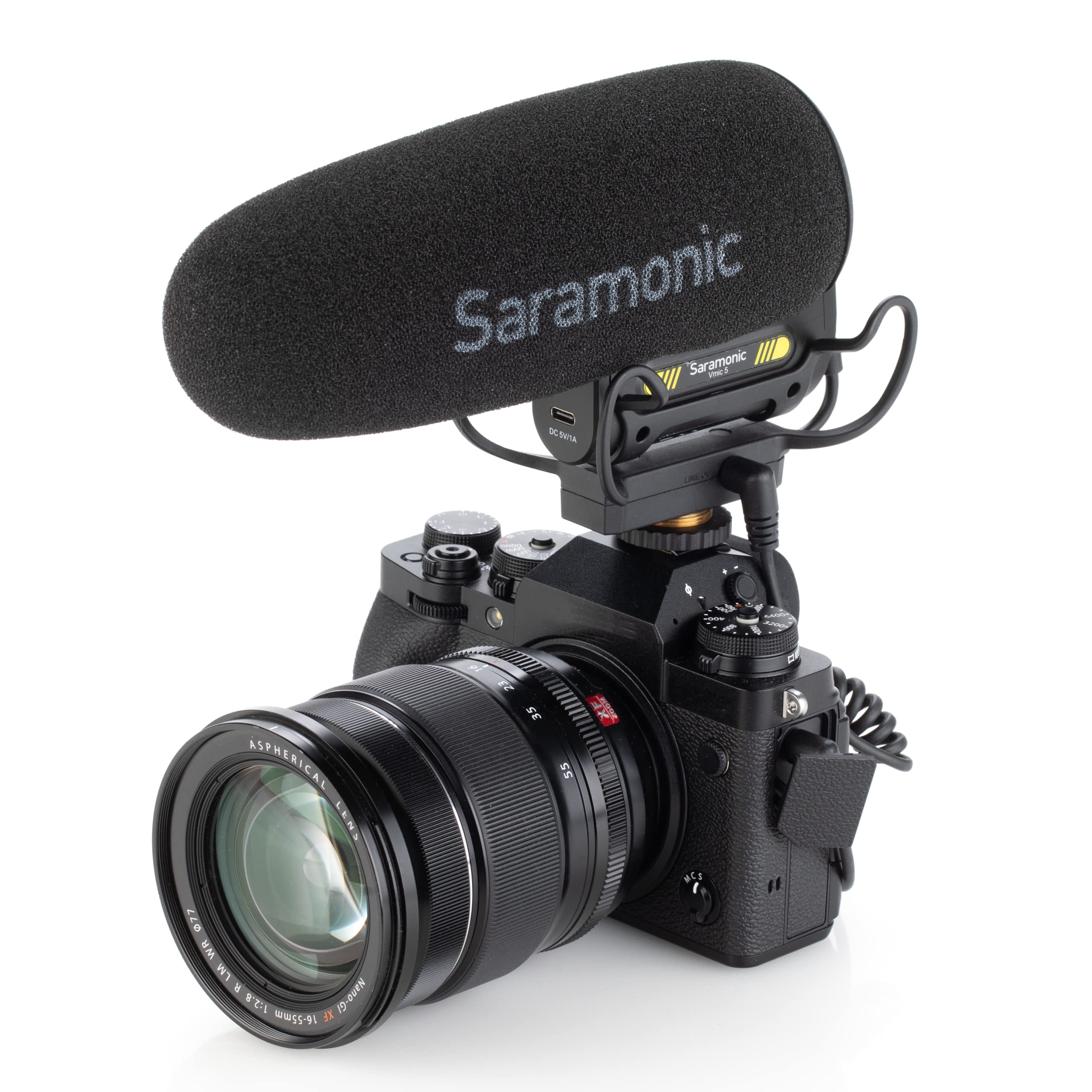 Saramonic Professionelles On-Kamera-Supernierenmikrofon mit 2-stufiger Verstärkung, 150 Hz Hochpassfilter, Kopfhörerausgang und 150-Stunden-Li-Ionen-Akku (VMIC5), Schwarz