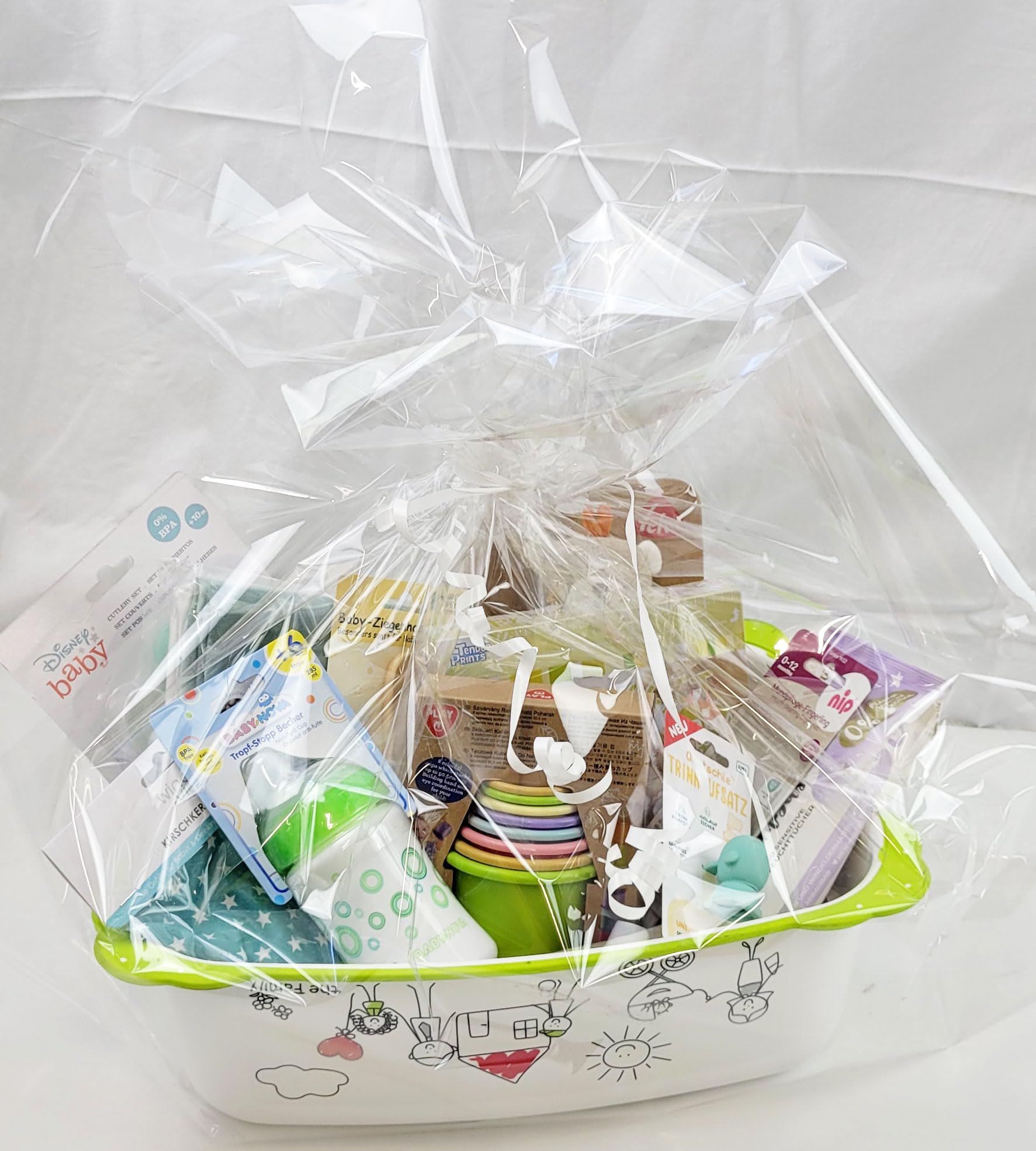 VIP Geschenk zur Geburt Geschenkkorb Taufgeschenk im Trittschemel (Grün - Unisex)