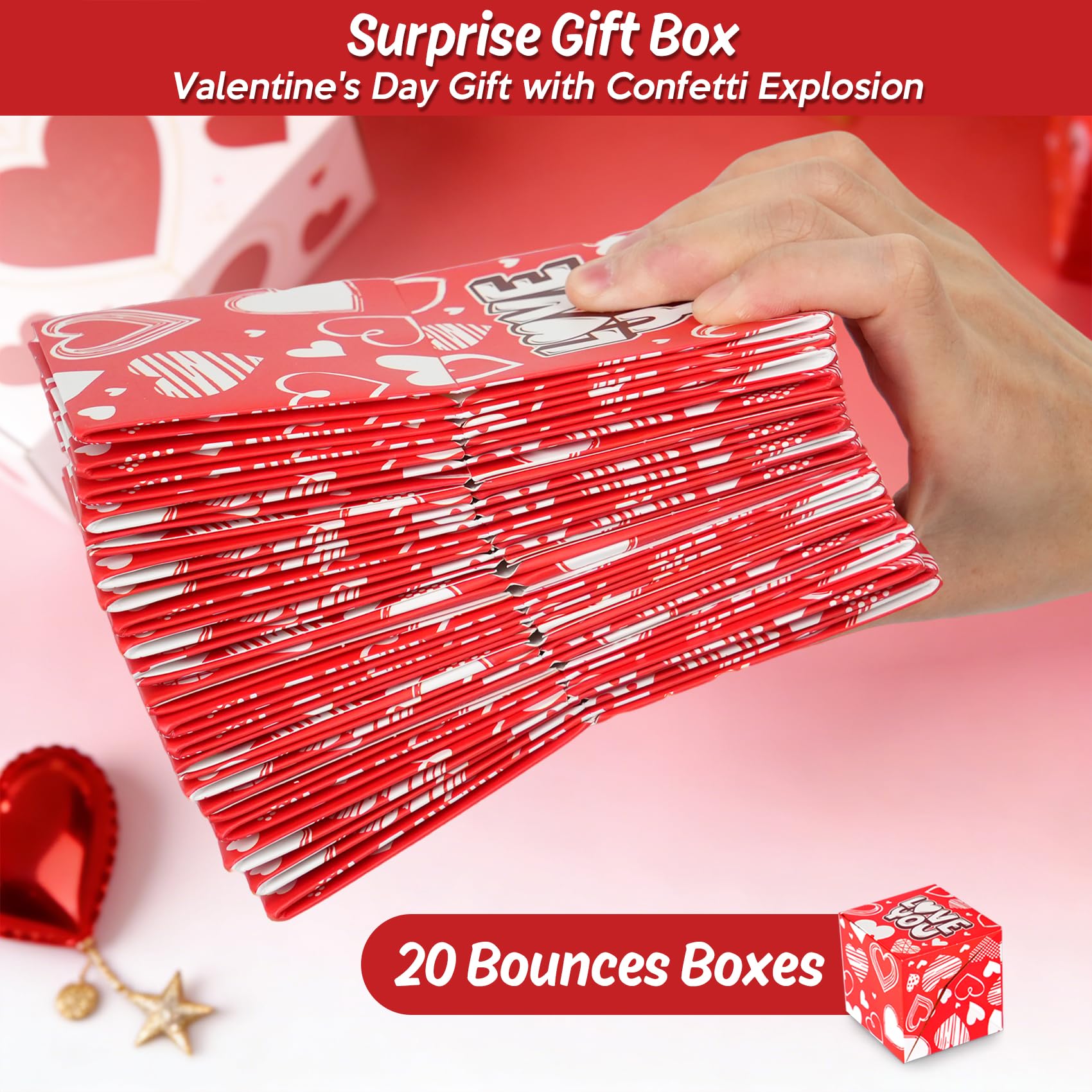 NefosLeuki Surprise Gift Box Explosion for Money,Valentines Pop-Up Explosion Gifts Box,Folding Bounce Box for Valentine's Day,Birthday,Anniversary(Red-20 Bounces)