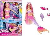 Barbie Mermaid Doll, “Malibu” with Pink Hair, Styling Accessories, Pet Dolphin and Water-Activated Color Change Feature Multicolor