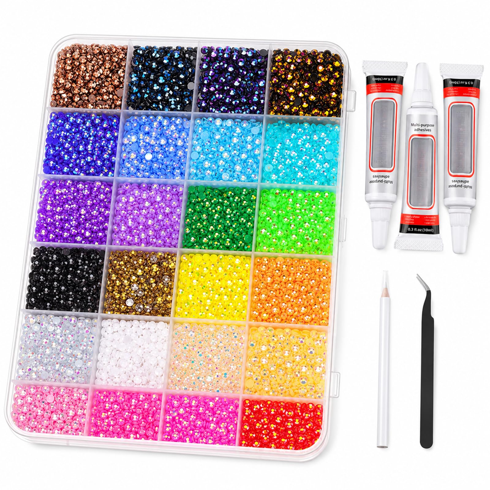 YANJINGSHE Bedazzling Kit with Glue, 24000 Rhinestones 24 Grids & Tools