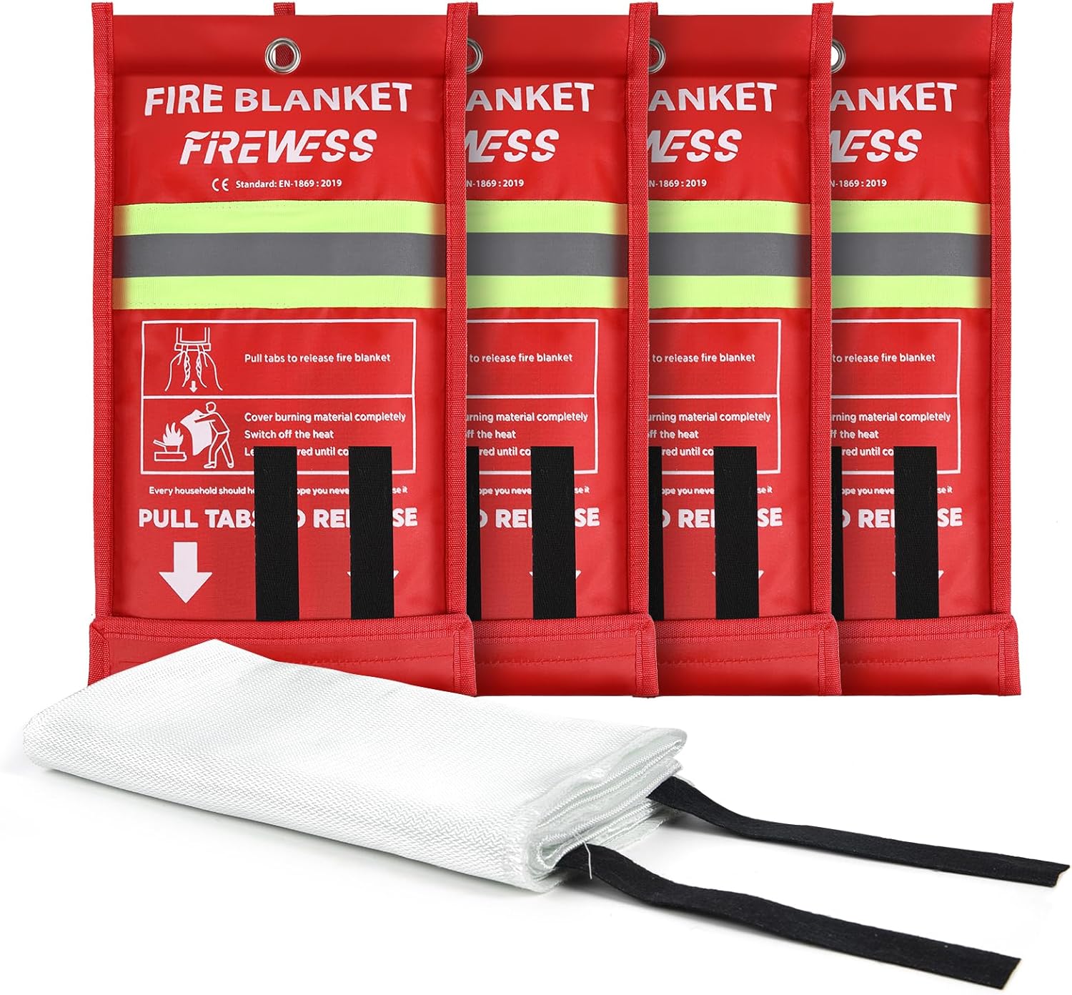 Emergency Fire Blanket, Flame Retardant Fire Blankets Emergency for Home, Kitchen, Car, Office, Grill (Fiberglass-4pack)