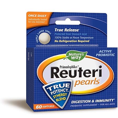 Nature's Way Primadophilus Reuteri Pearls Probiotic, Supports Digestion and Immunity, Survives Stomach Acid, 60 Softgels