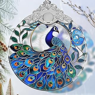 Stained Glass Suncatcher Ornament - Peacock Christmas Decorations - Christmas Ornaments for Tree - Holiday Present Ideas -...