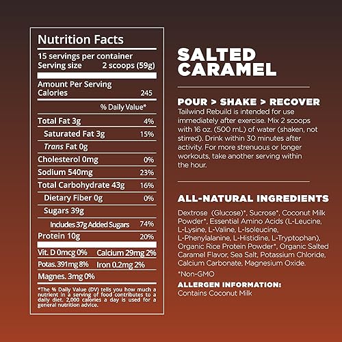 Miniatura 12 de Tailwind Nutrition Mezcla de recuperación, 0.71 oz de proteína completa, carbohidratos y electrolitos, mezcla de bebida en polvo para después del