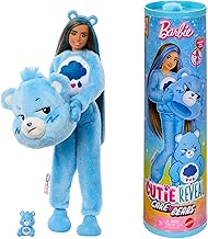 Barbie - Cutie Reveal Care Bears Series Grumpy Bear Doll with Plush Bear Costume, 10 Color Changing Surprise Accessories Including a Mini Bear Included, Kids Toy, 3+ Years, JCN96