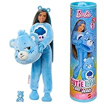 Barbie – Cutie Reveal Serie Care Bears, bambola con costume di orso di peluche Grumpy Bear, 10 accessori a sorpresa cambia colore tra cui un mini orso inclusi, giocattolo per bambini, 3+ anni, JCN96