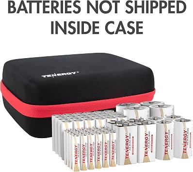 Tenergy Alkaline Batteries & Storage Case, 24xAAs, 24xAAAs, 4xC Size, 4xD Size, 4x9V Size Batteries, and Battery Organizer Case