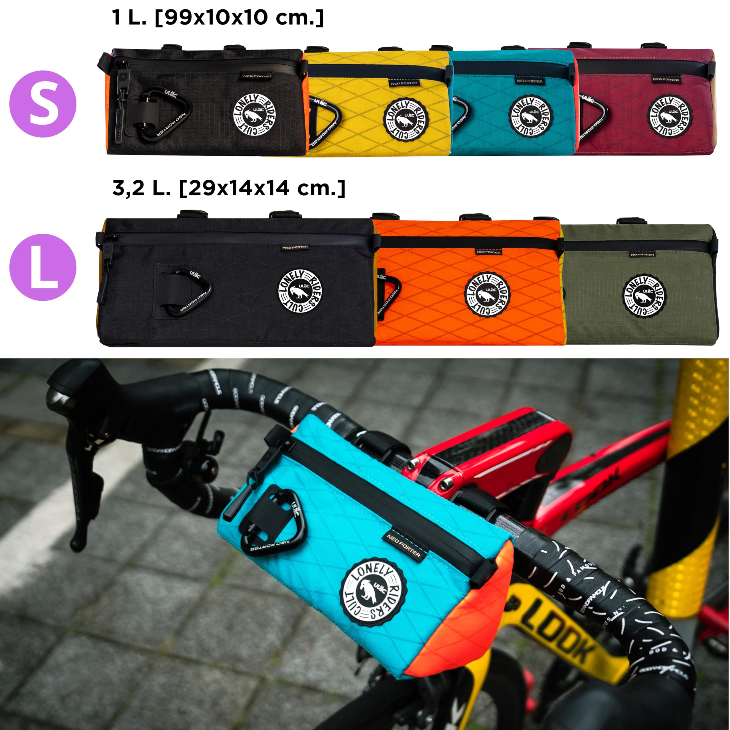 ULAC Borsa Manubrio Bici - Borsa Anteriore Triangolare Impermeabile Nylon Poliestere 1L 19x10x10 cm MTB E-Bike Accessori Complementi Attrezzi Telefono Portafoglio