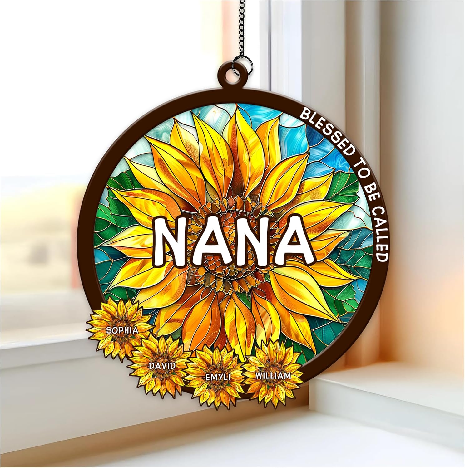 Hyturtle Personalized Nana Suncatcher for Window - Grandma Gifts - Grandmother Gifts from Grandkids - Sunflower Sun Catcher - Hanging Indoor Window Decor - Custom Suncatcher Ornament 8'' Decoration